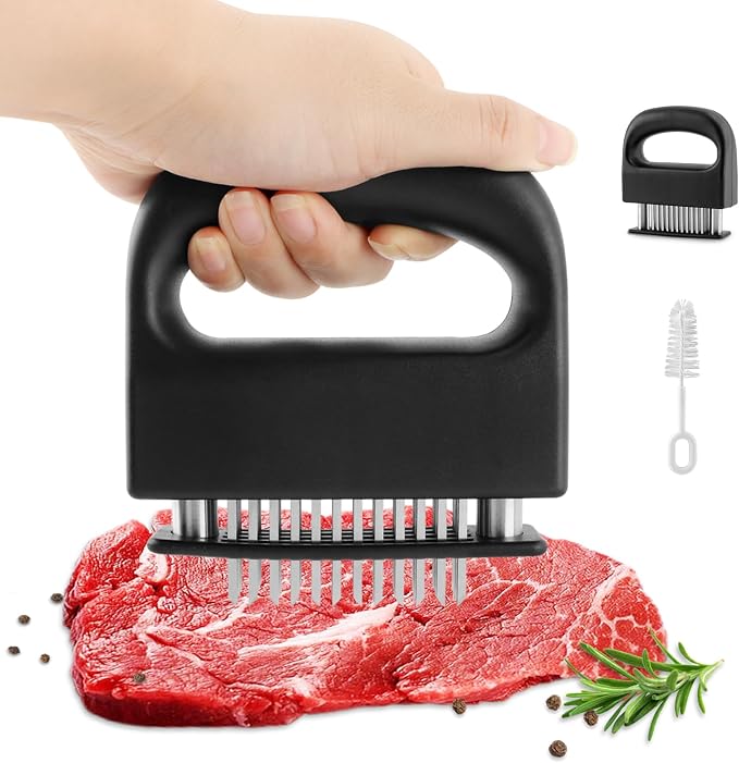Meat Tenderizer Tool, Stainless Steel Meat Tenderizer With 48 Ultra Sharp Needle Blades, Cooking Gadget for Chicken, Steak, Veal, Pork, BBQ(COLOR:Black)