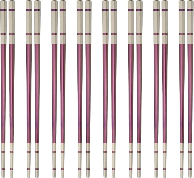 uxcell 8 Pairs Stainless Steel Chopsticks, 21cm / 8.27 Inch Metal Chop Sticks Square Lightweight Chopsticks Tableware Accessories Bulk for Home Kitchen Hot Pot Cooking, Purple