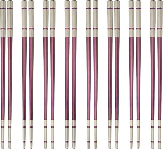 uxcell 8 Pairs Stainless Steel Chopsticks, 21cm / 8.27 Inch Metal Chop Sticks Square Lightweight Chopsticks Tableware Accessories Bulk for Home Kitchen Hot Pot Cooking, Purple