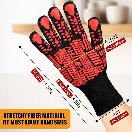 BBQ Gloves, Oven Gloves, 1472°F Extreme Heat Resistant Barbecue Gloves, Silicone Non-Slip Oven Mitts, Kitchen for Cooking, Grilling, and Baking