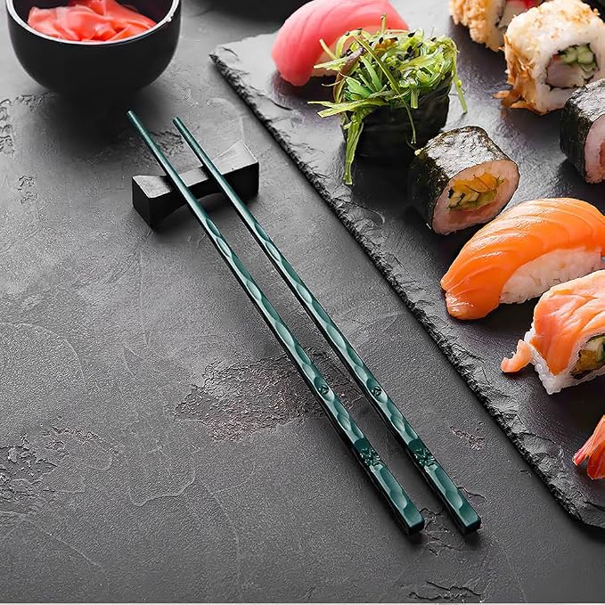 YFWOOD 5 Pairs Fiberglass Chopsticks, Dishwasher Safe Reusable Chopsticks, Non Slip Japanese Style Chop Sticks, 9.5 Inch - Green