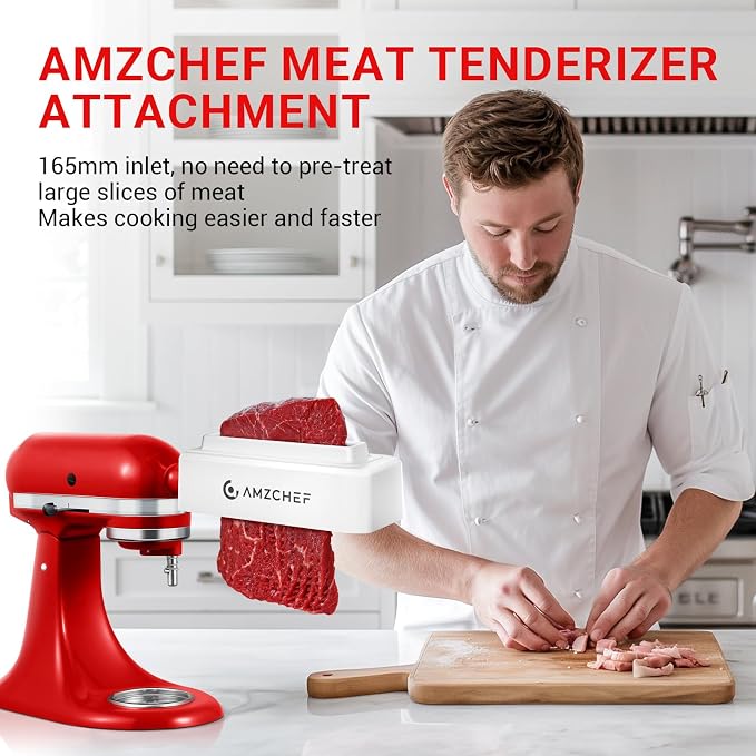 Meat Tenderizer Attachment for Kitchen Aid Stand Mixers, Stainless Steel Meat Tenderizer Tool with Upgraded 6.5 inch Length, Dishwasher Safe, Ideal for Beef, Pork, Lamb and Venison, White