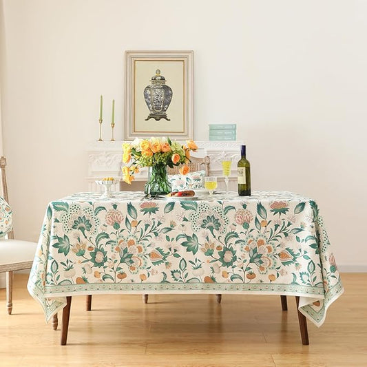 patdrea Designer French Green Small Square Table Cloth,Vintage Italian Floral Country Linen Tablecloth,Wrinkle Free Decor Cover for Kitchen,Dining,Christmas,Party,Thanksgiving,55"x55"-Tree Life