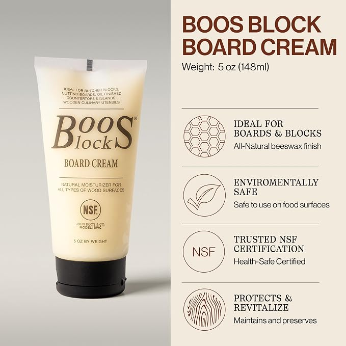 John Boos 3-Pack All-Natural Board Cream for Butcher Blocks and Cutting Boards, 5 oz - Wood Conditioner & Sealer for Maintenance and Protection, Safe Formula with Beeswax & Mineral Oil