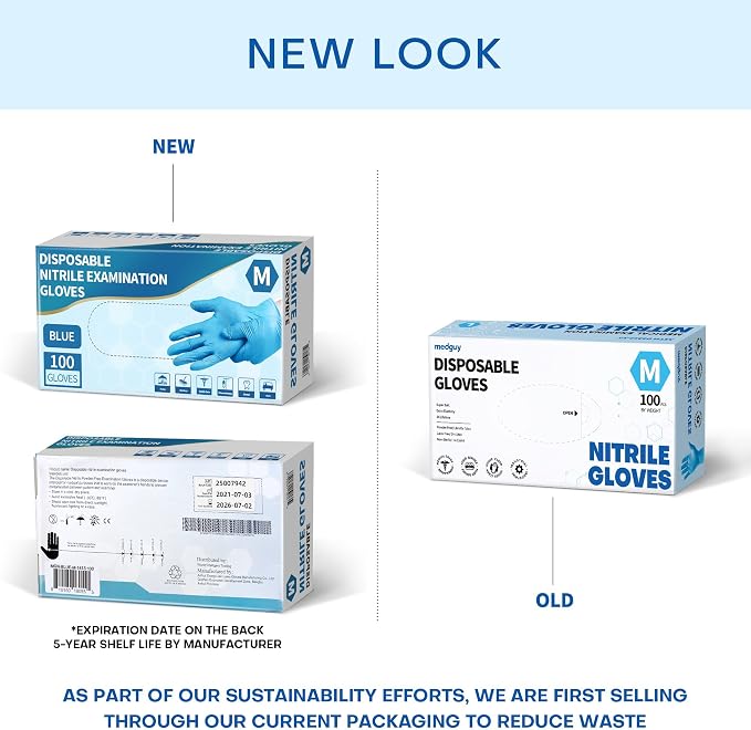 Medguy Medical Blue Nitrile Disposable Exam Gloves, 4 Mil 100 Pcs Powder-Free Latex-Free Food-Safe for Lab Cooking Cleaning