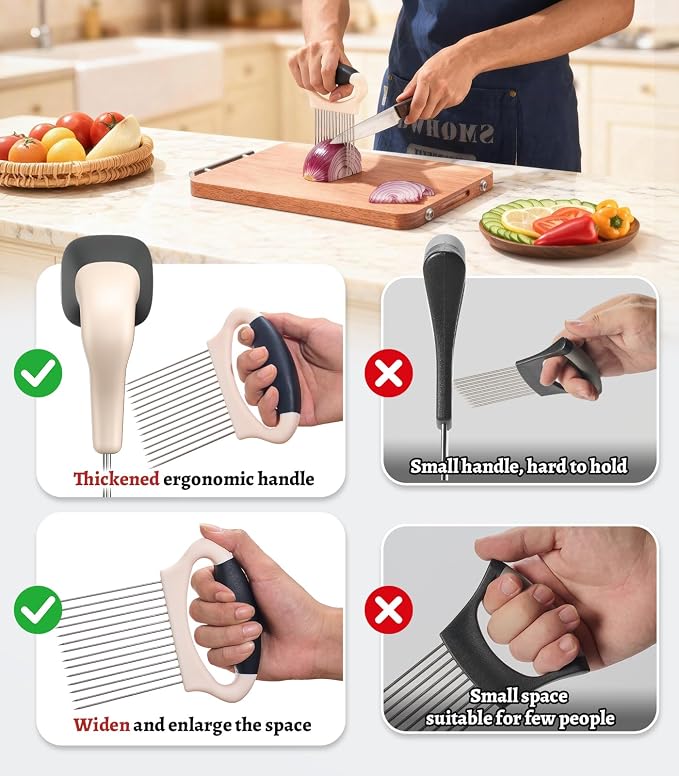 Large Onion Slicer Holder, Stainless Steel Onion Holder for Slicing, Onion Cutter Vegetable Chopper Tool with 14 Sharp Prongs for Slicing of Potato Avocados & Meat, Cooking Gadgets Tool for Fruit Prep