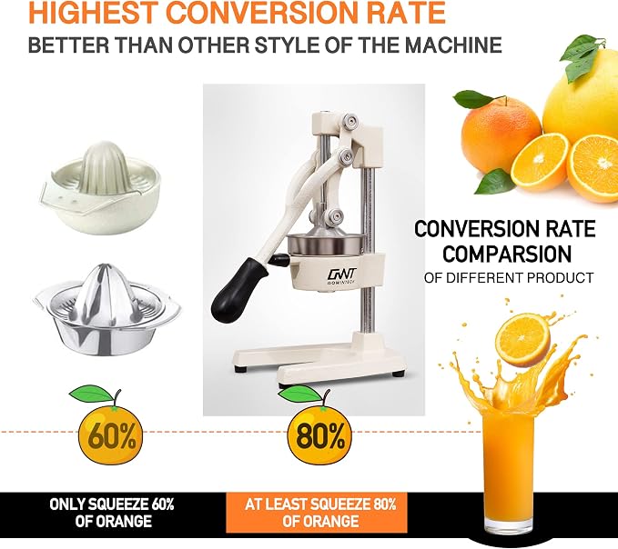 Commercial Heavy Duty Cast Iron Hand Press Manual Orange Citrus Lemon Lime Grapefruit Pomegranate Fruit Juice Squeezer Machine with Stainless Steel Cup White