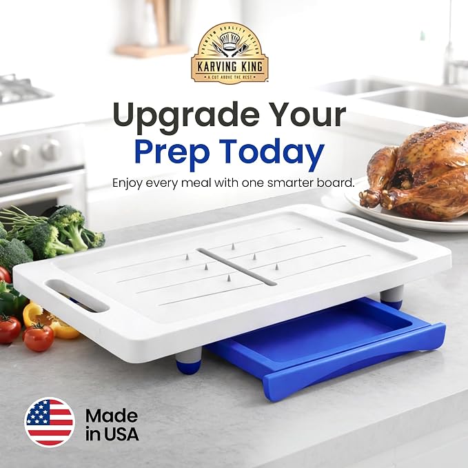 Large Cutting Board - XL Meal Prep System with Juice Groove, Spikes, Drip Tray & Removable BPA Free Cutting Board - Patented Multi-Feature Design Carving Board - BBQ Essential & Kitchen Gifts