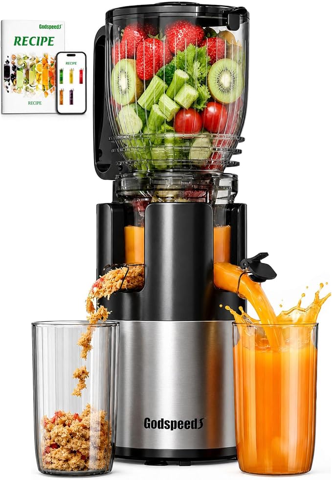 Godspeeds Juicer Machines, 5.8" Large Feed Chute Cold Press Juicer | For Whole Fruits & Vegetables, Easy to Clean Design, High Juice Yield Slow Masticating Juicer for Home Daily Wellness