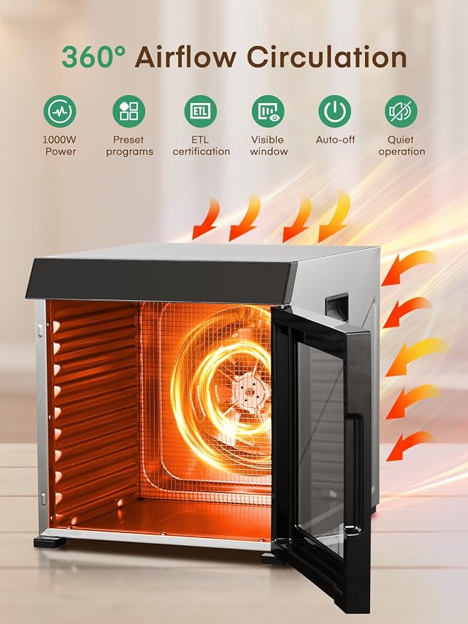 FOHERE Food Dehydrator 1000W 10 Trays with Digital Timer 176 Degrees | Large 9.04 square foot drying space with light. For dog treats, herbs, meat, fruit and yogurt.