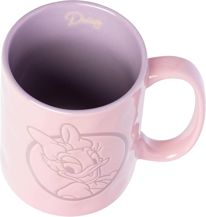 Silver Buffalo Disney Mickey and Friends Featuring Daisy Duck Etched Engraved Wax Resist Handmade Ceramic Pink and Purple Pottery Mug, 17 Ounces