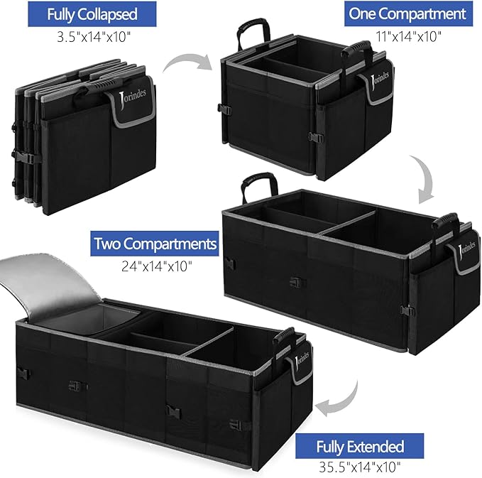 Trunk Organizer and Storage with Built-In Insulated Leak Proof Cooler Bag | Collapsible Cargo Organizer for SUV with Non Slip Strips, 3 Large Compartments Foldable Waterproof Portable Car Storage Box