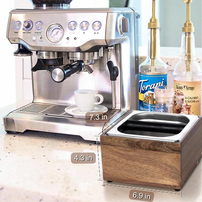 Espresso Knock Box Coffee Puck Dump Bin Grounds Accessories Tamping Station | Quiet Design Coffee Knock Box Espresso Puck Tamp Station Espresso Large Capacity Non-slip Base Stainless Steel Barist Tools