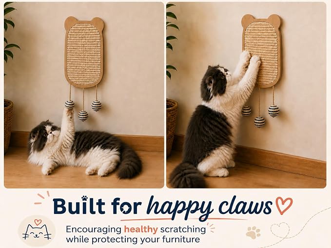 Cat Wall Shelves 6-in-1 Wall Mounted Cat Furniture with Perch & Hammock, Wooden Climbing Shelves with Scratching Post Pad, Space-Saving Climbing Tower for Indoor Cats