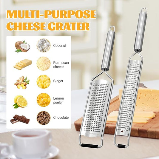 2 Packs Stainless Steel Lemon Zester, Cheese Grater with Handle,Protective Covers & Cleaning Brushes, Zester Tool for Cheese, Lemon, Garlic, Nutmeg, Chocolate, Fruits, Vegetables, Ginger Grater