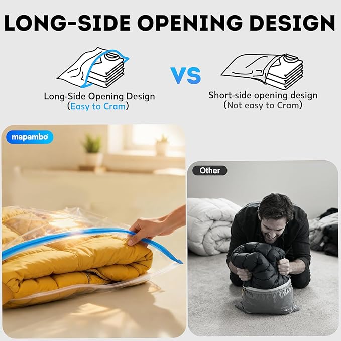 Mapambo Vacuum Seal Bags for Clothing Travel with Electric Pump, 12 Pack Vacuum Bags in 3 Combo sizes, Space Saver Vacuum Storage Bags, Reducing Luggage Volume by up to 80% (12 Combo Travel Size)