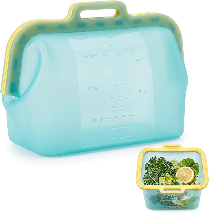 68oz Reusable Silicone Food Storage Bags with Magnetic Seal, Stand Up Freezer Bags for Meal Prep, Snacks, Sandwiches & Leftovers, Dishwasher Safe Reusable Food Storage Bag (Blue)