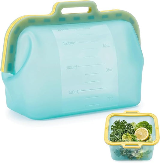 68oz Reusable Silicone Food Storage Bags with Magnetic Seal, Stand Up Freezer Bags for Meal Prep, Snacks, Sandwiches & Leftovers, Dishwasher Safe Reusable Food Storage Bag (Blue)