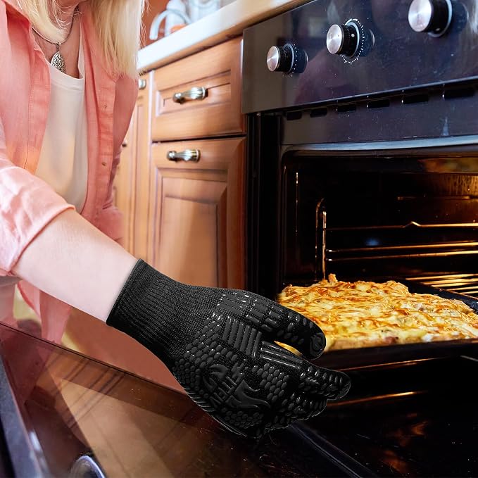 BBQ Gloves, Oven Gloves, 1472°F Extreme Heat Resistant Barbecue Gloves, Silicone Non-Slip Oven Mitts, Kitchen for Cooking, Grilling, and Baking