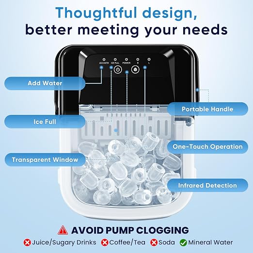 NEWBULIG Ice Maker, Countertop Ice Machine with Handle | 9 Bullet Cubes in 6-8 Mins, 26lbs Daily, Self-Cleaning with Basket and Scoop for Home/Kitchen/Camping/RV