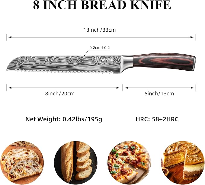 8" Serrated Bread Knife, High Carbon German Steel Sourdough Knife | Ultra Sharp Serrated Edge Bread Knife for Homemade Bread Crusty Loaves & Cakes, Professional Cake Slicer Gift for Mom and Dad