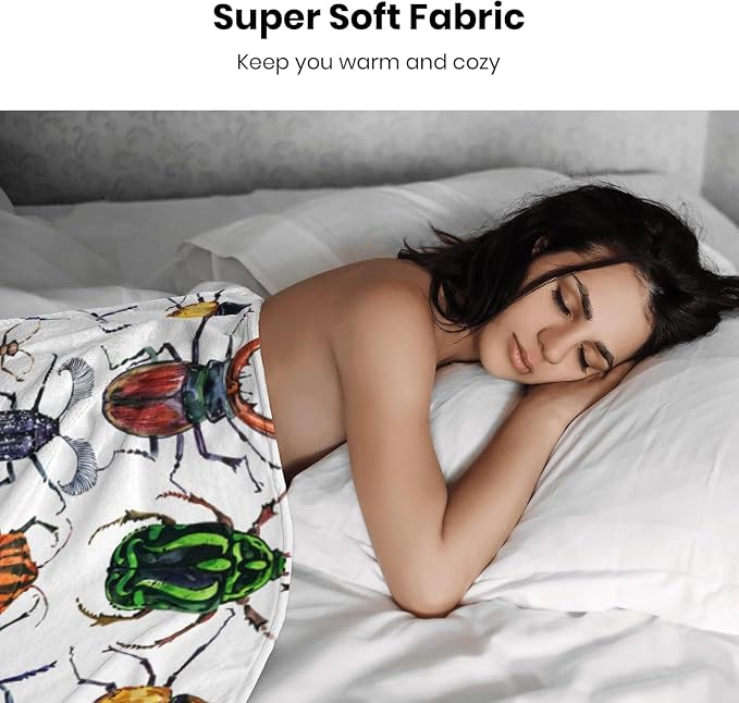 Beetle Baby Blanket 30x40 Inches - Ultra Soft Bugs Print Flannel Throw Blankets - Colorful Insect Nursery Blanket for Infants & Toddlers - Crib & Stroller Blanket - Bug Lover Gift for Kids