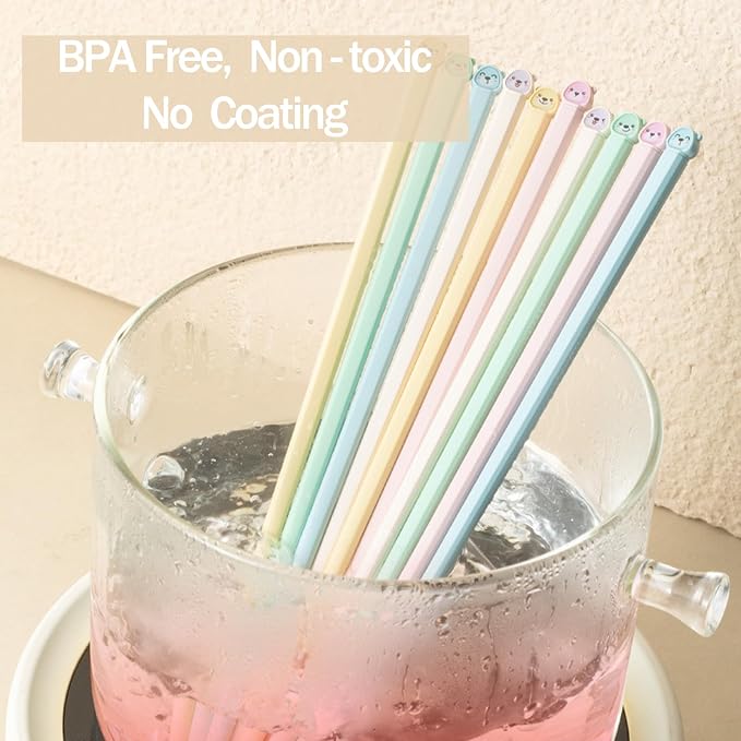 Cute Bear 5 Pairs Dishwasher Safe Fiberglass Chopsticks Reusable, Non-slip | Premium Lightweight Japanese Chinese Korean for Sushi Ramen 25.1cm/9.88inch, Food-Grade, BPA-Free, Durable, Heat-Resistant