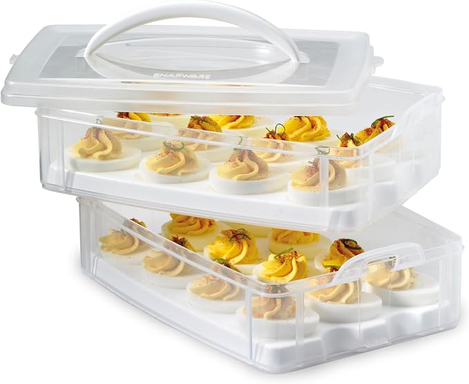 Snapware (2-Layer, 24 Eggs) Plastic Detachable Deviled Egg Carrier Storage | With lid and handle, freezer, dishwasher, microwave safe