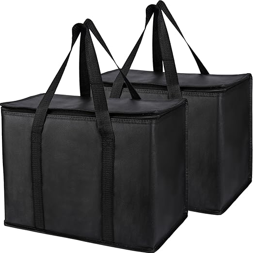 Bodaon 1-Pack Insulated Reusable Grocery Shopping Bags, X-Large, Black | Picnic Cooler Bag with Zippered Top Cold, Insulated Food/Pizza Delivery Bag for Commercial Rideshare, Collapsible Tote Bags