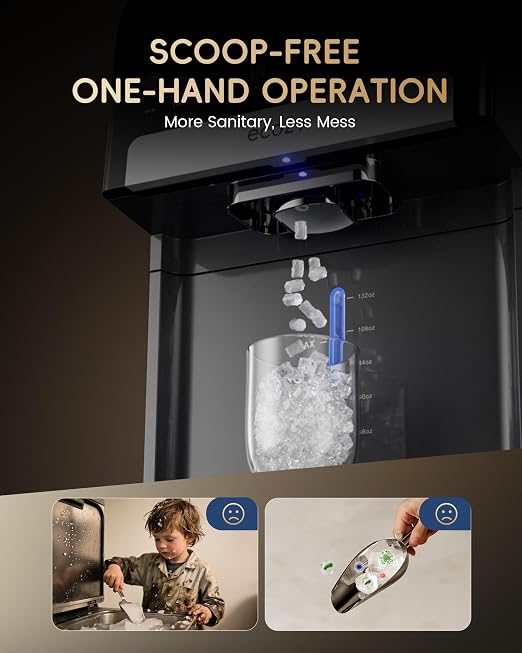 ecozy Smart Nugget Ice Maker Dispenser Countertop with App & Voice Control | 2-in-1 Pebble Ice Maker & Water Dispenser, Sonic Crushed Ice Machine, Self-Clean, TDS Monitor, Measured Dispensing, 33Lbs/Day