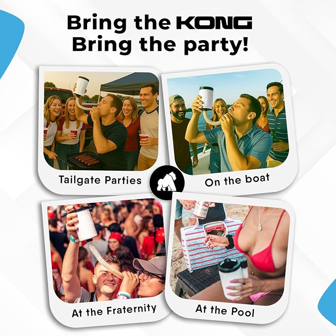 The Kong 2.0 - A Portable Can or Bottle Cooler/Cup With A Detachable, Expandable, Hose To Funnel Your Drink (White)