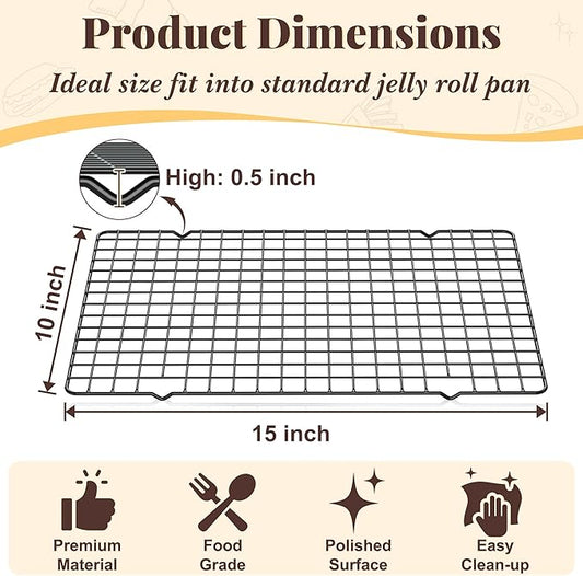 Cooling Racks for Cooking and Baking - 2 PCS 10" x 15" Grid Wire Baking Rack for Oven Cooking, Baking, Grilling, Roasting - Dishwasher Safe Bacon Rack - Fits Jelly Roll Cookie Sheet Pan