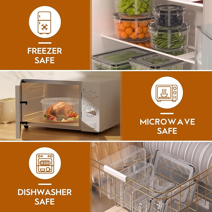 KEMETHY Large 52 Piece Food Storage Containers with Airtight Lids, BPA-free | 26 Containers & 26 Lids, Leak Proof, Meal Prep, Kitchen Storage, PVC-free Plastic, Microwave/Dishwasher Safe, Labels & Pen