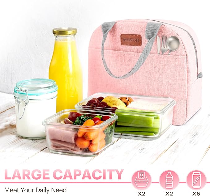 Lunch Bag for Women & Men Adult Insulated Lunch Box, Small Leakproof Cooler Food Lunch Containers Reusable High Capacity Lunch Tote Bags for Work, Travel, Outdoor - Light Pink