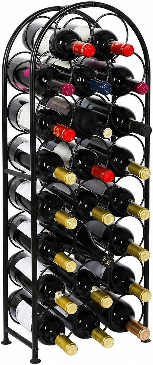 PAG 23 Bottles Arched Freestanding Floor Metal Wine Rack Wine Bottle Holders Stands, Black