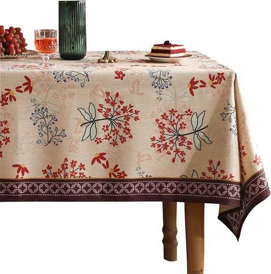 patdrea Designer French Linen Extra Long Tablecloth for Rectangle Table,Vintage Red Floral Tablecloths,Table Cover for Kitchen Dining,Tea Party,Christmas,Thanksgiving,Holiday,67"x118"-Newmari