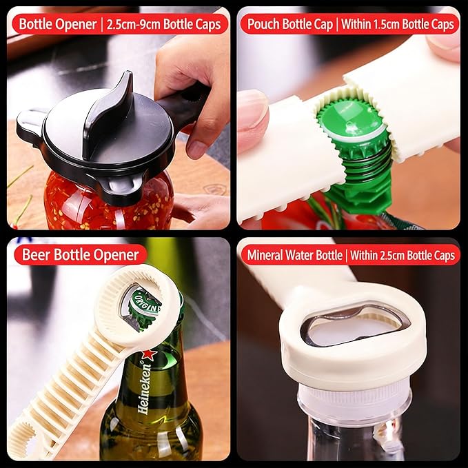 2026 New 4-In-1 Jar Opener, Adjustable Stainless Steel Jar Opener, Multifunctional Retractable Lid Remover for Seniors & Those with Limited Strength Works