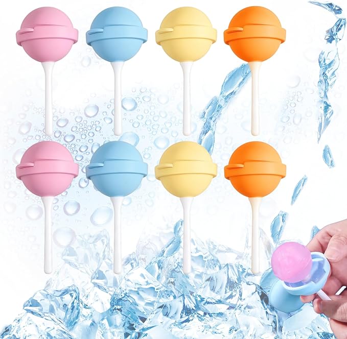 Silicone Lollipop Ice Cream Maker Molds, Reusable Popsicle Mold for Kids, DIY Ice Pop Maker for Juice Yogurt Frozen Treats, Fun Summer Dessert Mold (8)