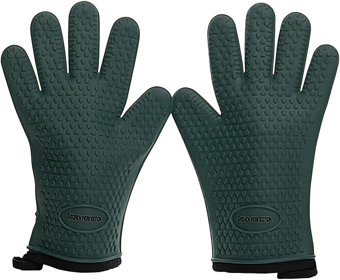 KITCHEN PERFECTION S Silicone Smoker BBQ Gloves - Heat Resistant Oven Mitts | Waterproof, 5-Finger Design For A Better Grip, for Pitmasters, Meat Smoking, Grilling, Cooking, Frying Turkey | Grill Gift
