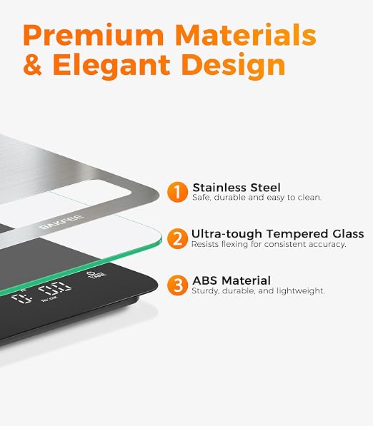 Waterproof Kitchen Food Scale, 1g/22lb, IP67, Rechargeable, Black | Premium Stainless Steel & Tempered Glass, Clear LED Display, with 6 Units, Tare, Ideal for Cooking, Making Sourdough Bread