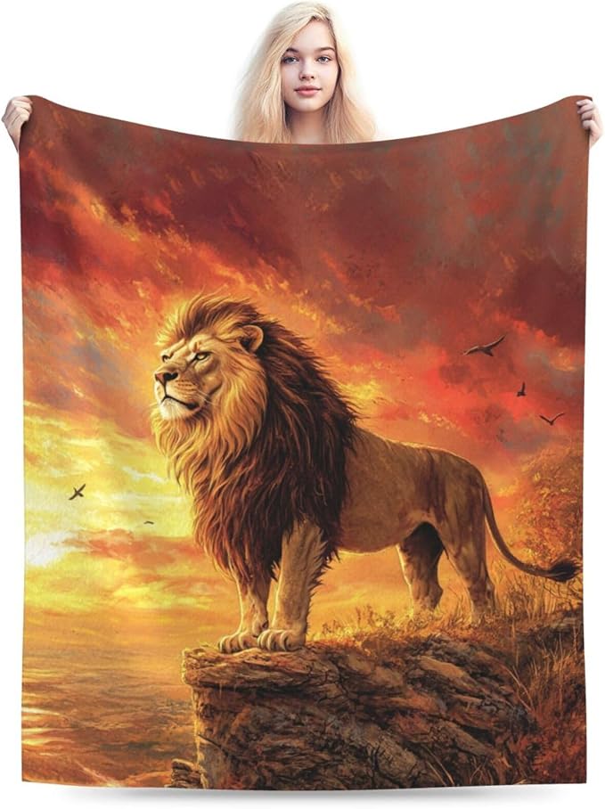 Lion Blanket Soft Cozy Lion Fleece Throw Blanket Warm Lightweight Animal Flannel Plush Bedding Stuff Decor Blankets Gifts for Lover Girls Boys Kids Women Adults Bed Travel 60"x80"