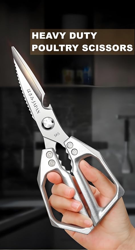 Kitchen Scissors, All Purpose，Ultra Sharp Meat Scissors，Heavy Duty Silver Cooking Scissor，Dishwash Safe Stainless Steel Kitchen Shears for Food, Chicken Bones, Turkey