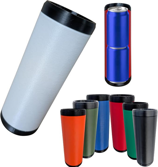 Beerzooka Double Tactical Reload Can Holder, White | Fits 2 Standard 12oz Cans, Made in USA, 3D-Printed Plastic, Black Rim Design, For Camping and Tailgating