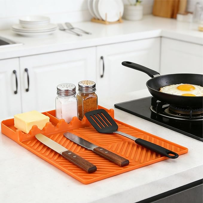 Find law Silicone Tools Mat for Griddle & Kitchen Countertop | Orange Side Shelf Spatula Mat with Drip Pad for Blackstone Weber Traeger Pit Boss Flat Top Grill Smoker, BBQ Gifts for Men