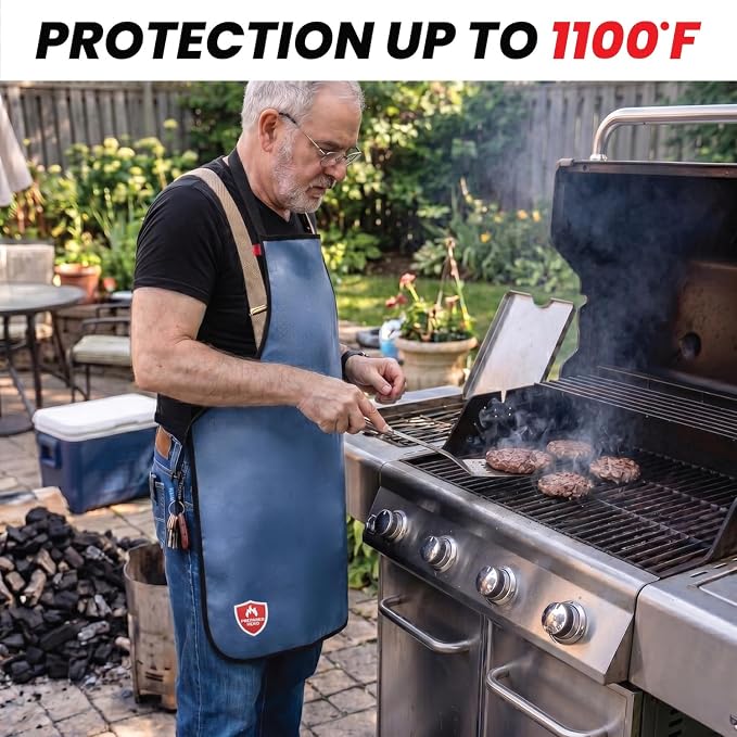 Prepared Hero Fireproof Apron for Grilling & BBQ, Doubles as Fire Blanket, Quick-Release Straps, Fire-Resistant