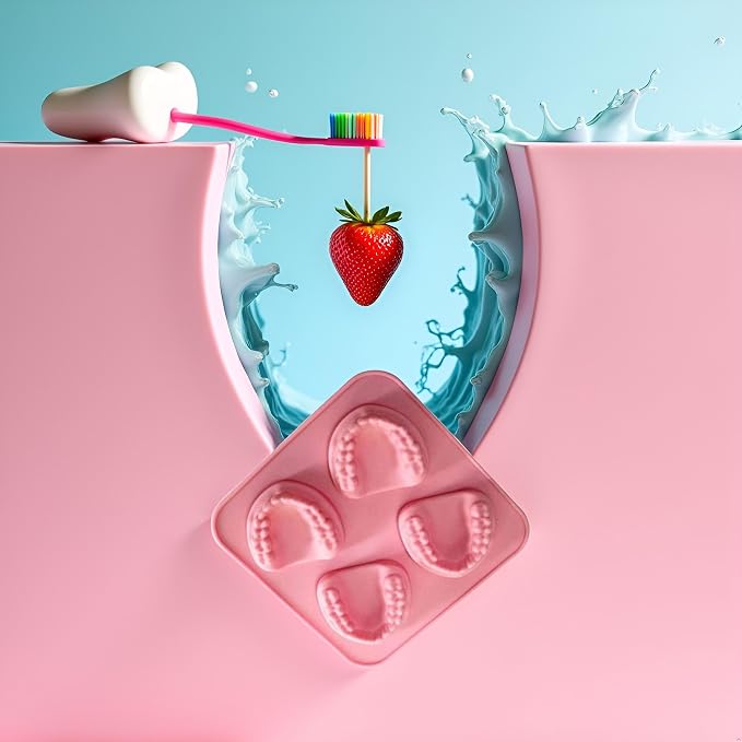 Pink 4 Hole Denture Teeth Shaped Ice Cube Mold Silicone Ice Tray DIY Ice Cream Funny Gag Gift For Dentist Seniors Ice Tray Molds, Ice Cube Molds and Trays