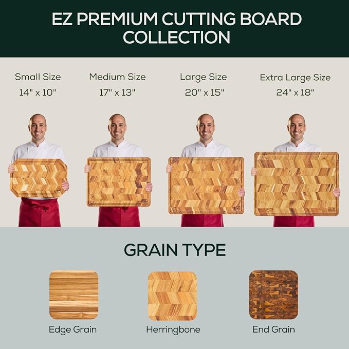EZ FURNITURE Set of 3 Acacia Edge Grain Cutting & Charcuterie Boards with Extra Stand, Reversible Knife-Friendly Wooden Design with Juice Groove & Handles, Non-Toxic, Gift Box Included