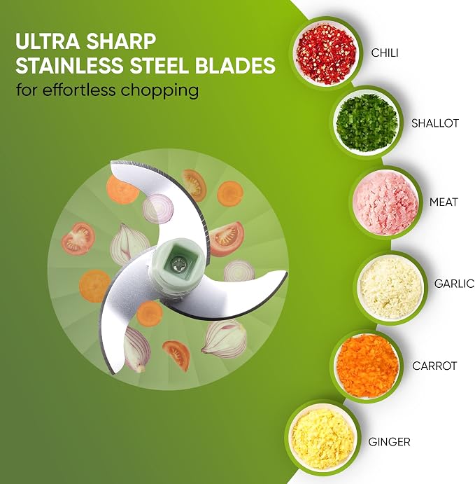 Brieftons Express Small Manual Food Chopper, 2-Cup: Hand Chopper with Container, Push-Down Pump Onion Chopper, Garlic Chopper, Green Veggie Cutter for Salsa, Salad, Coleslaw, Baby Food, Indian Cooking