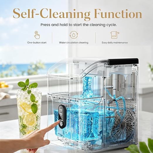 Kismile Nugget Ice Makers Countertop,35Lbs/24H,Portable Sonic Ice Machine with Self-Cleaning,One-Click Operation for Home/Office(Stainless Steels Silver)
