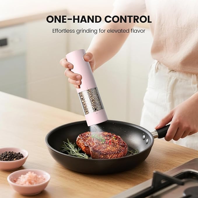 Electric Salt and Pepper Grinder Set - Rechargeable Automatic Salt and Pepper Shakers, Kitchen Appliances with External Adjustable Coarseness, Larger Hopper for Cooking, Home Gifts(2 Pack,Pink/Pink)